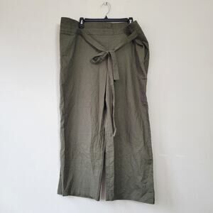 Grae Cove Army Green Linen Blend Wide Leg Cropped Belted Pants XL